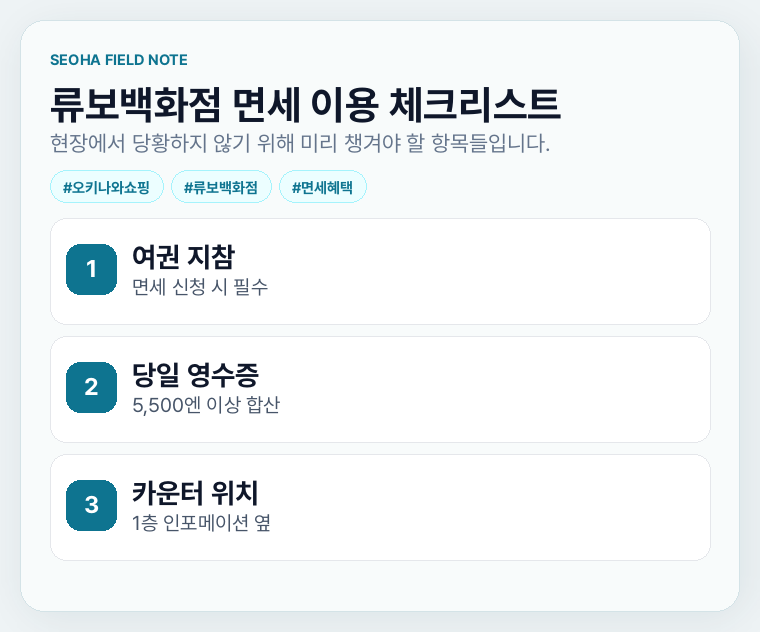 류보백화점 면세 이용 체크리스트