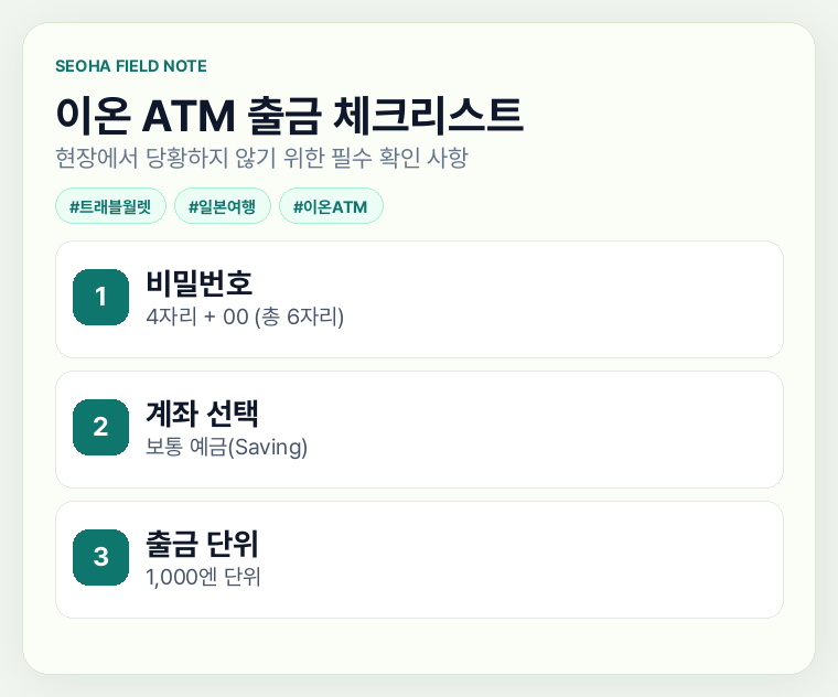 이온 ATM 출금 체크리스트