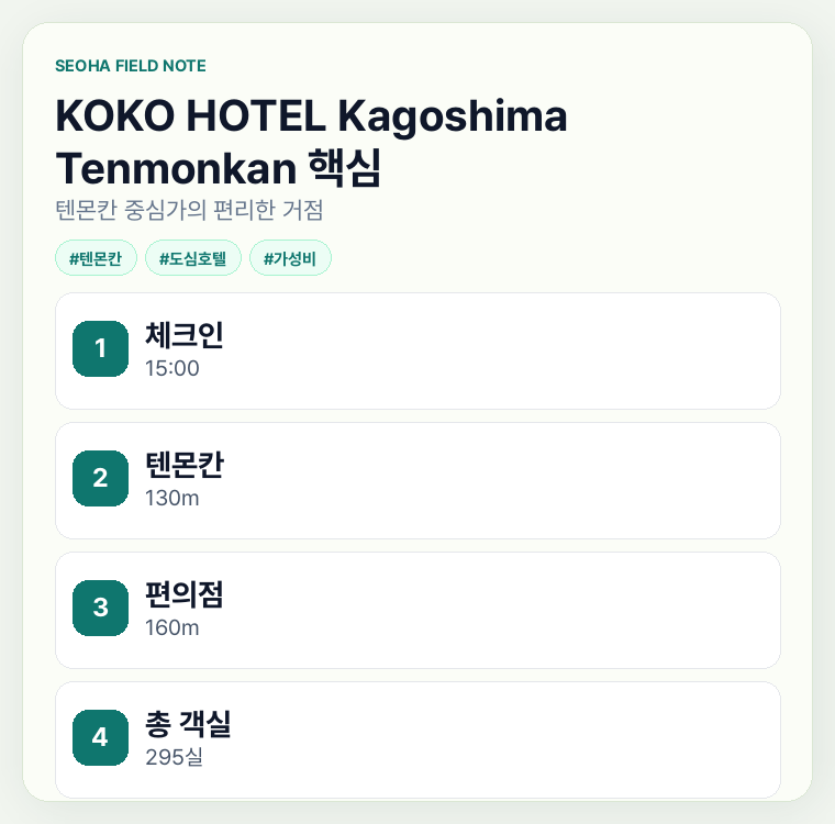 KOKO HOTEL Kagoshima Tenmonkan 핵심