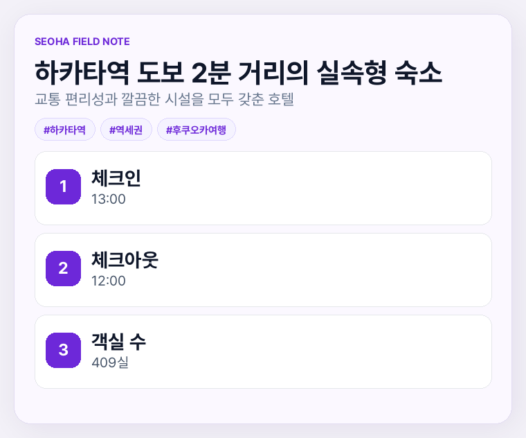 하카타역 도보 2분 거리의 실속형 숙소