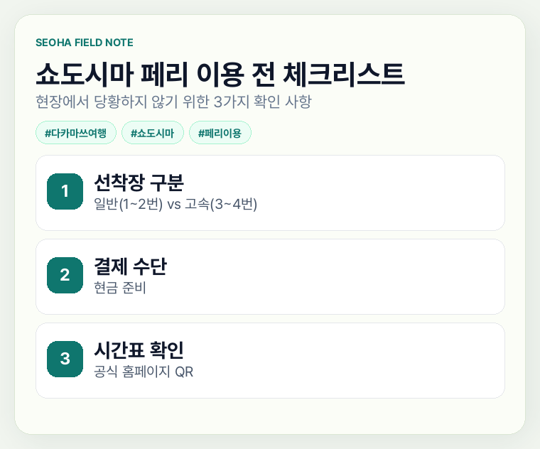 쇼도시마 페리 이용 전 체크리스트