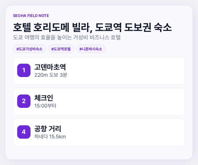 호텔 호리도메 빌라, 도쿄역 도보권 숙소