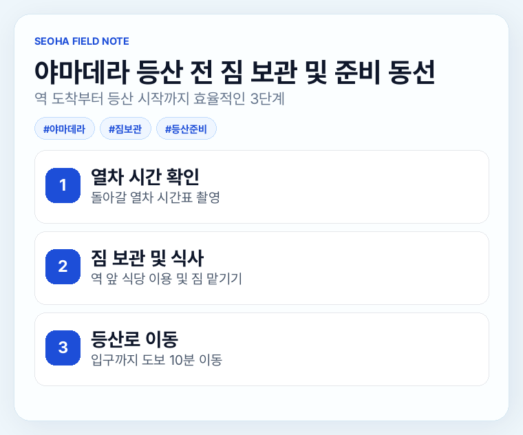 야마데라 등산 전 짐 보관 및 준비 동선