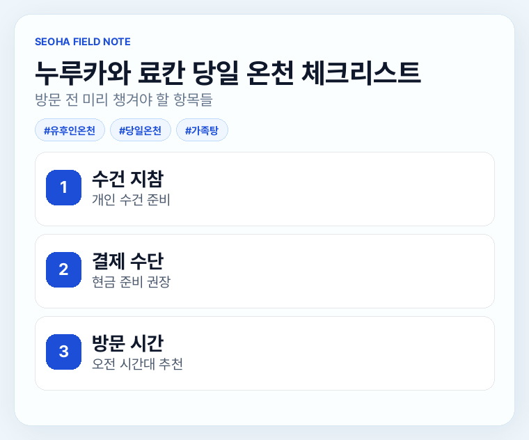 누루카와 료칸 당일 온천 체크리스트