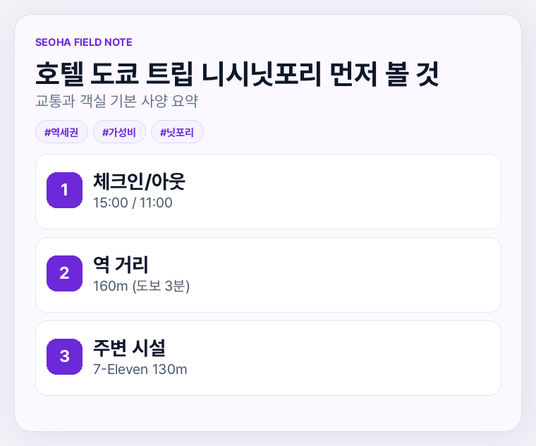 호텔 도쿄 트립 니시닛포리 먼저 볼 것
