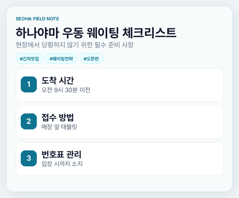하나야마 우동 웨이팅 체크리스트