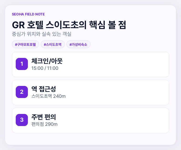 GR 호텔 스이도초의 핵심 볼 점