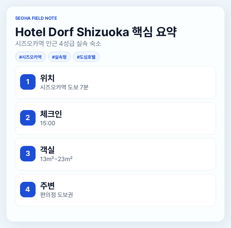 Hotel Dorf Shizuoka 핵심 요약