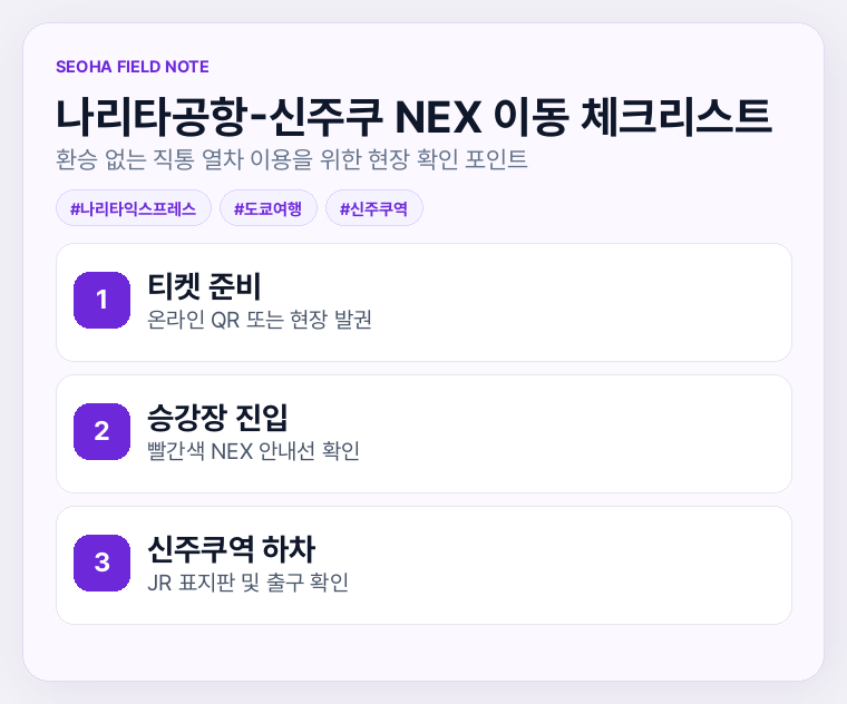 나리타공항-신주쿠 NEX 이동 체크리스트