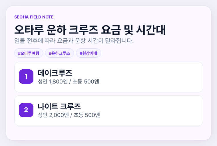 오타루 운하 크루즈 요금 및 시간대 정보