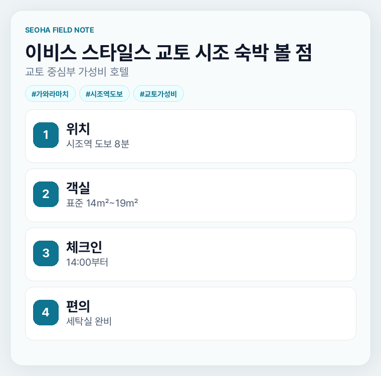 이비스 스타일스 교토 시조 숙박 볼 점