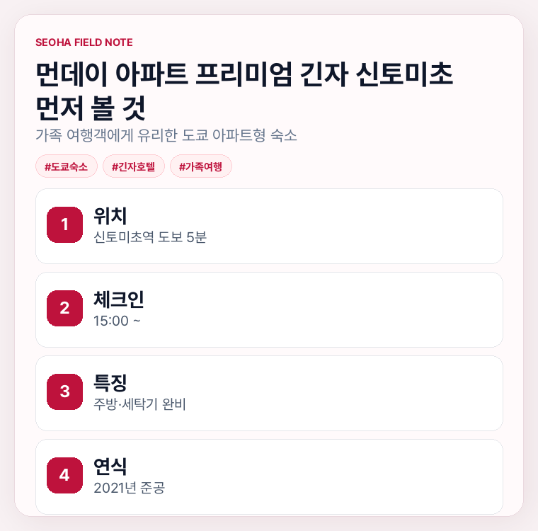 먼데이 아파트 프리미엄 긴자 신토미초 먼저 볼 것
