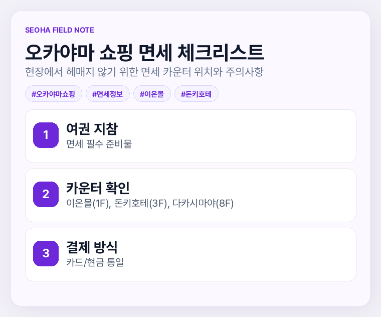 오카야마 쇼핑 면세 체크리스트