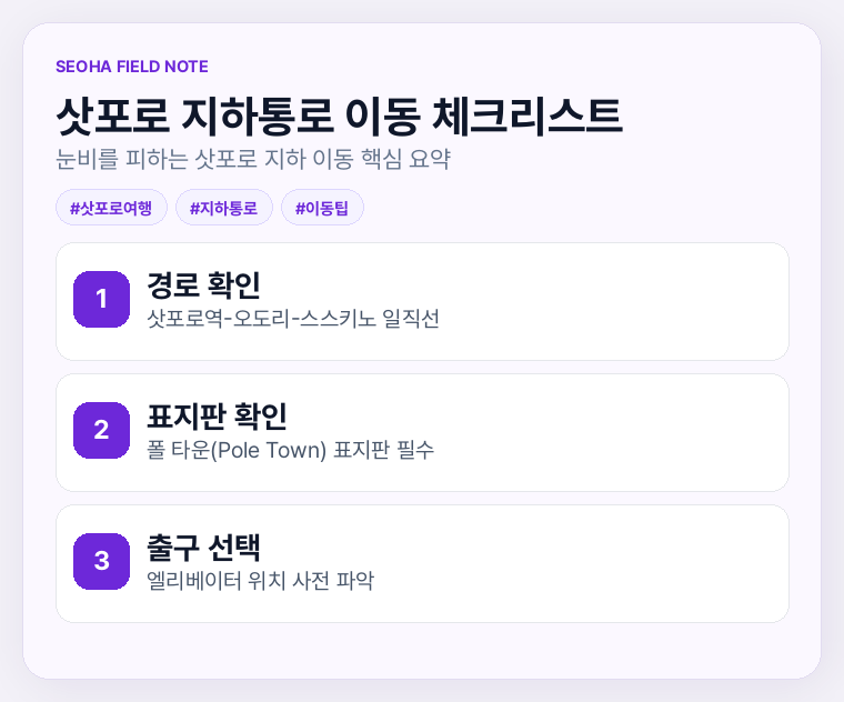 삿포로 지하통로 이동 체크리스트