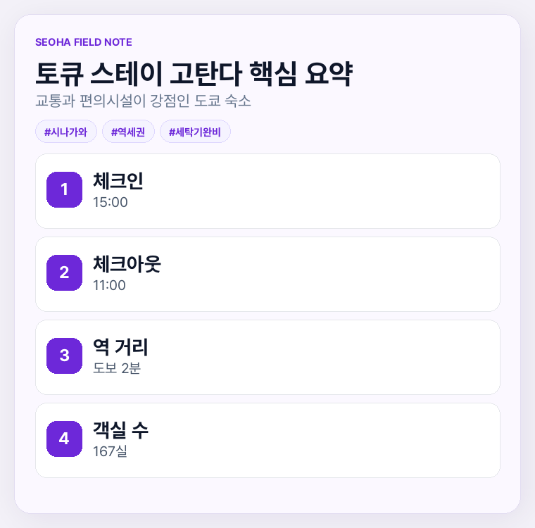 토큐 스테이 고탄다 핵심 요약