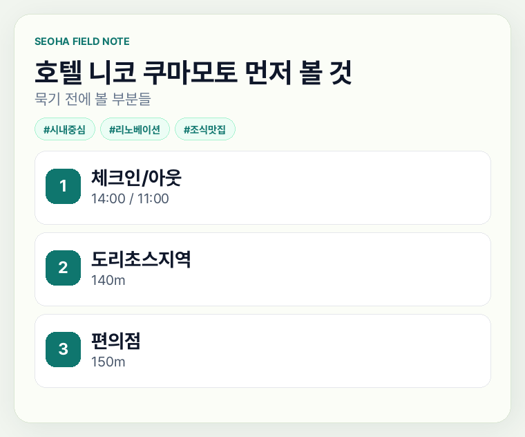 호텔 니코 쿠마모토 먼저 볼 것