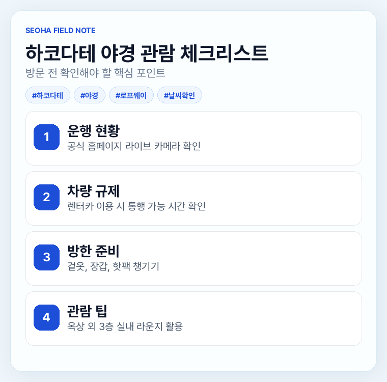 하코다테 야경 관람 체크리스트