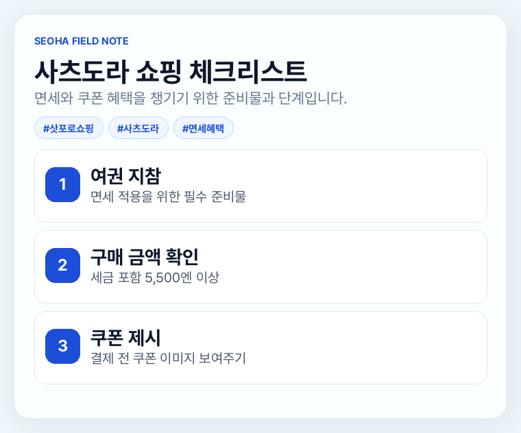 사츠도라 쇼핑 체크리스트