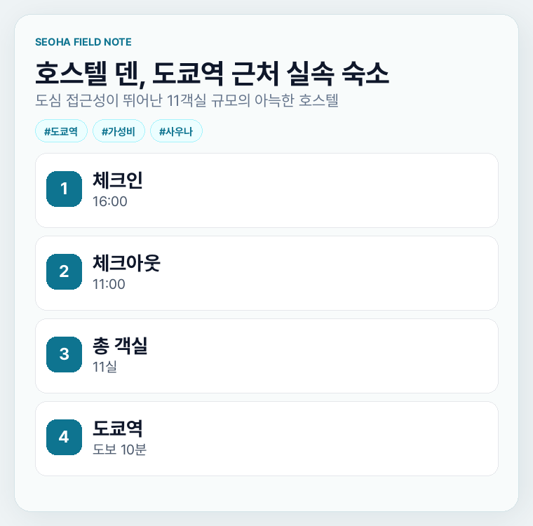 호스텔 덴, 도쿄역 근처 실속 숙소