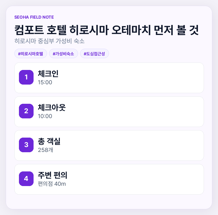 컴포트 호텔 히로시마 오테마치 먼저 볼 것