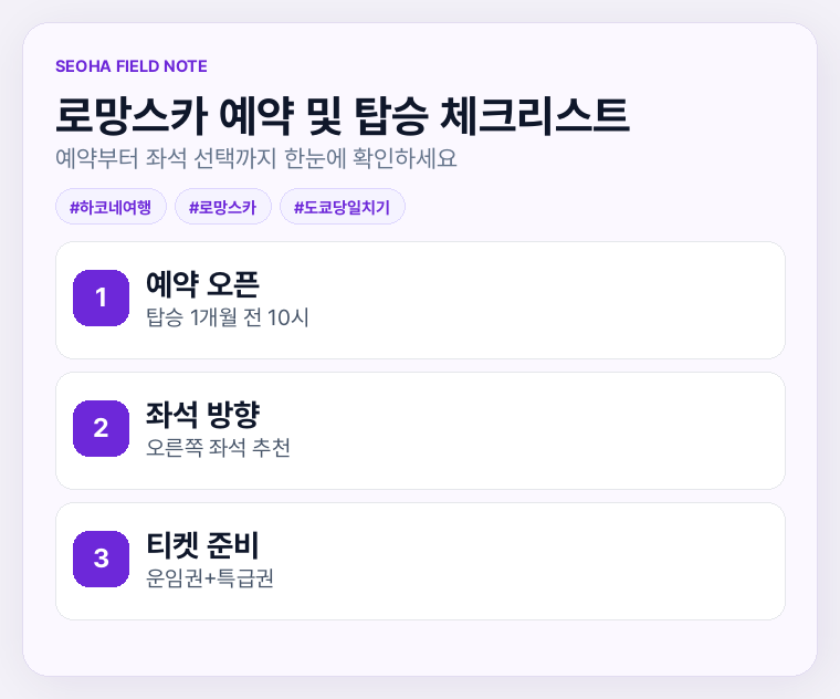 로망스카 예약 및 탑승 체크리스트